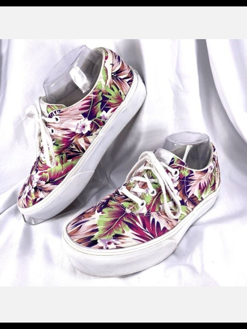 Vans Floral Canvas Low-Top Sneakers — Pink, Green, Purple